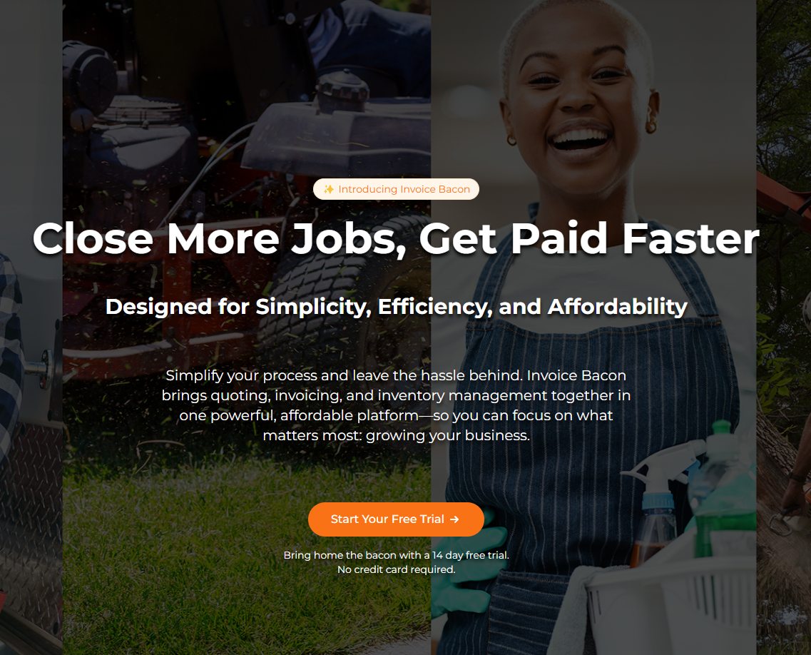 Invoice Bacon homepage, invoicing for freelancers and small shops