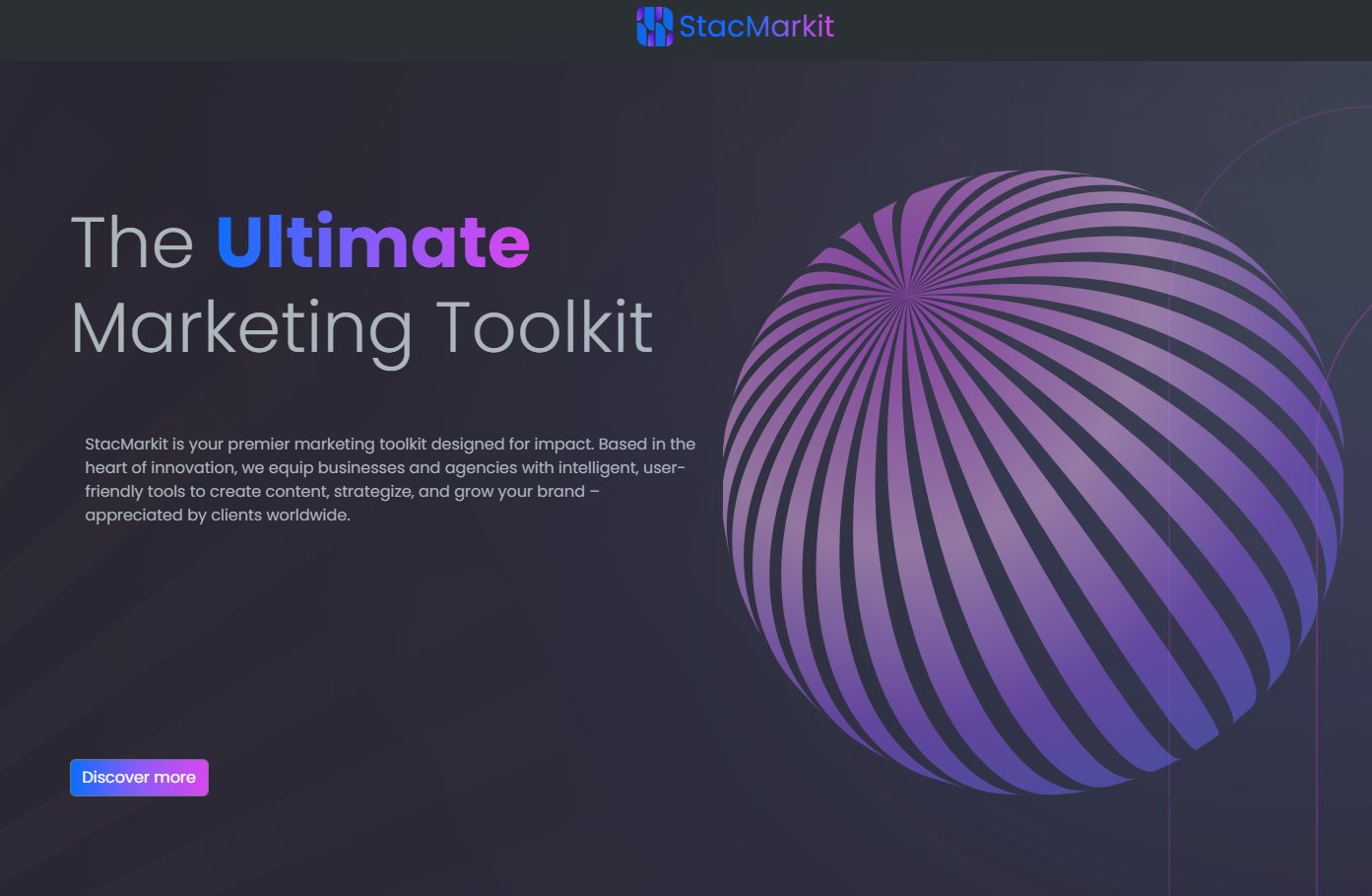 StacMarkit homepage, a marketing platform for small businesses
