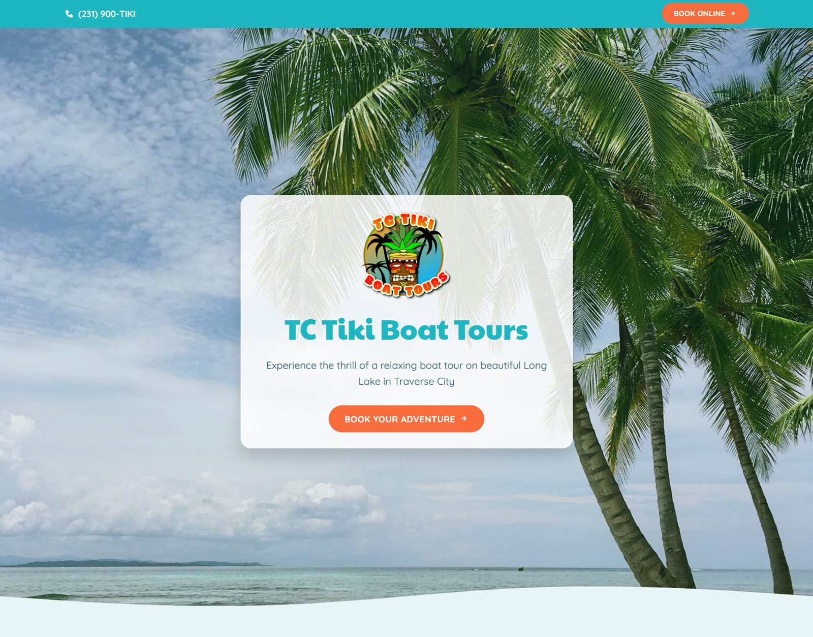 TC Tiki Tours booking website for a Great Lakes tiki boat company